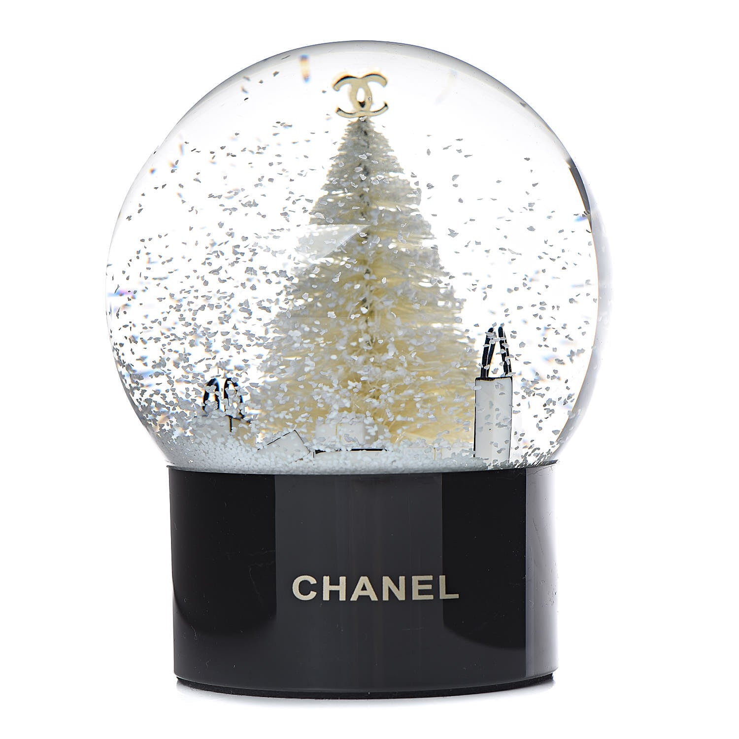 Chanel Glass Christmas Tree Shopping Bag Snow Globe 1 of 4
