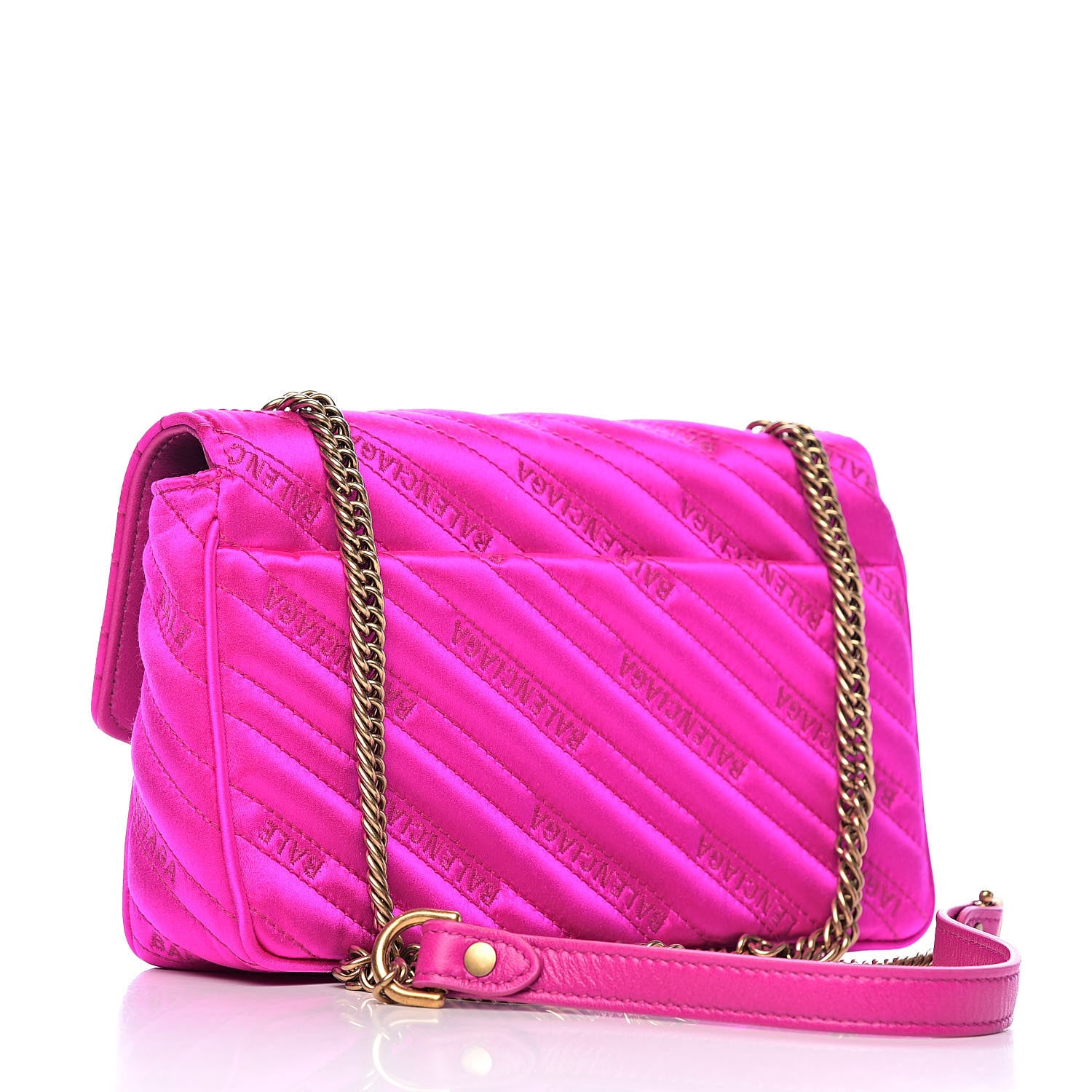 Balenciaga Satin Jacquard Logo Matelasse BB Chain Wallet Fuchsia 3 of 9