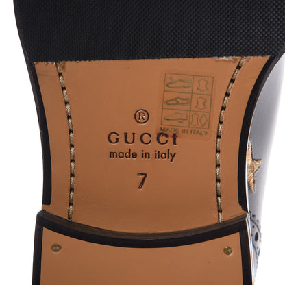 Gucci Calfskin Sylvie Web Bee Star Embroidered Mens Brogue Captoe Boots 7 Black 6 of 8