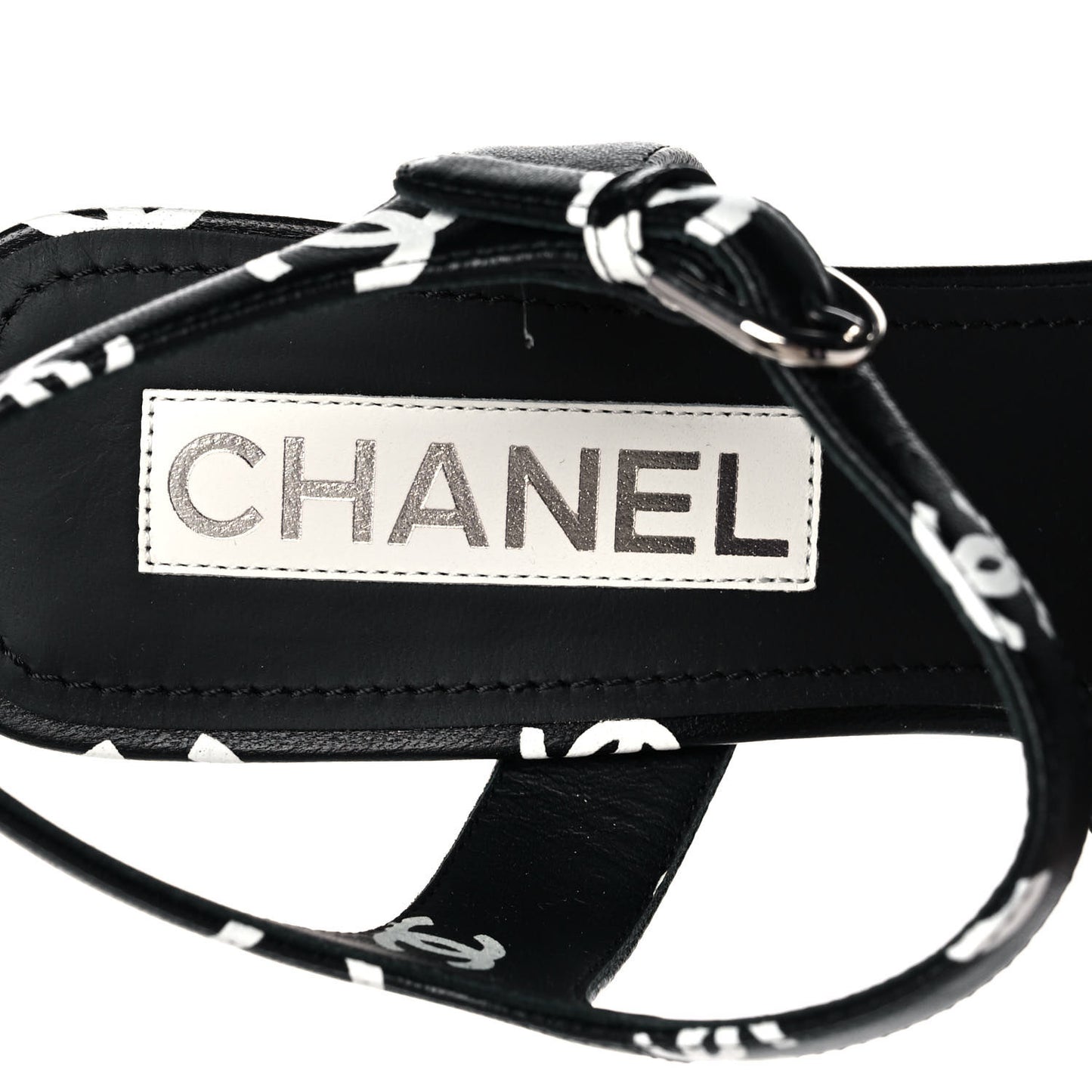 Printed Lambskin Coco Beach Platform Sandals 39 Black White