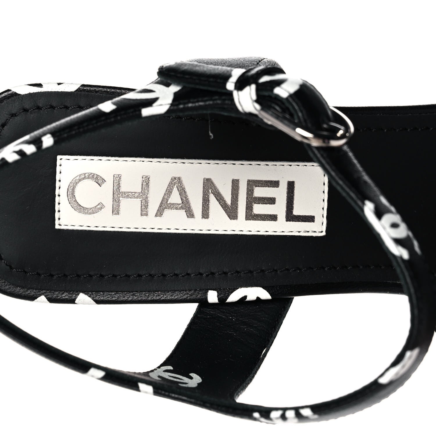 Chanel Printed Lambskin Coco Beach Platform Sandals 39 Black White 7 of 12