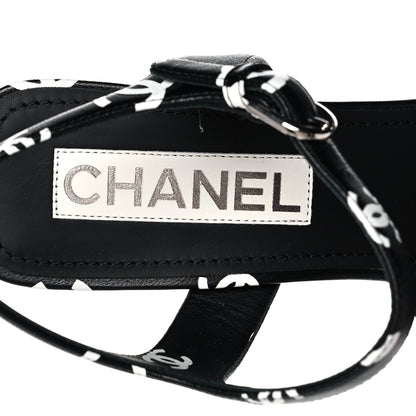 Chanel Printed Lambskin Coco Beach Platform Sandals 39 Black White 7 of 12