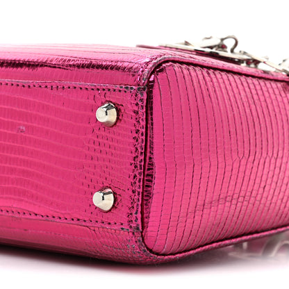 Christian Dior Metallic Lizard Mini Lady Dior Fuchsia 8 of 18