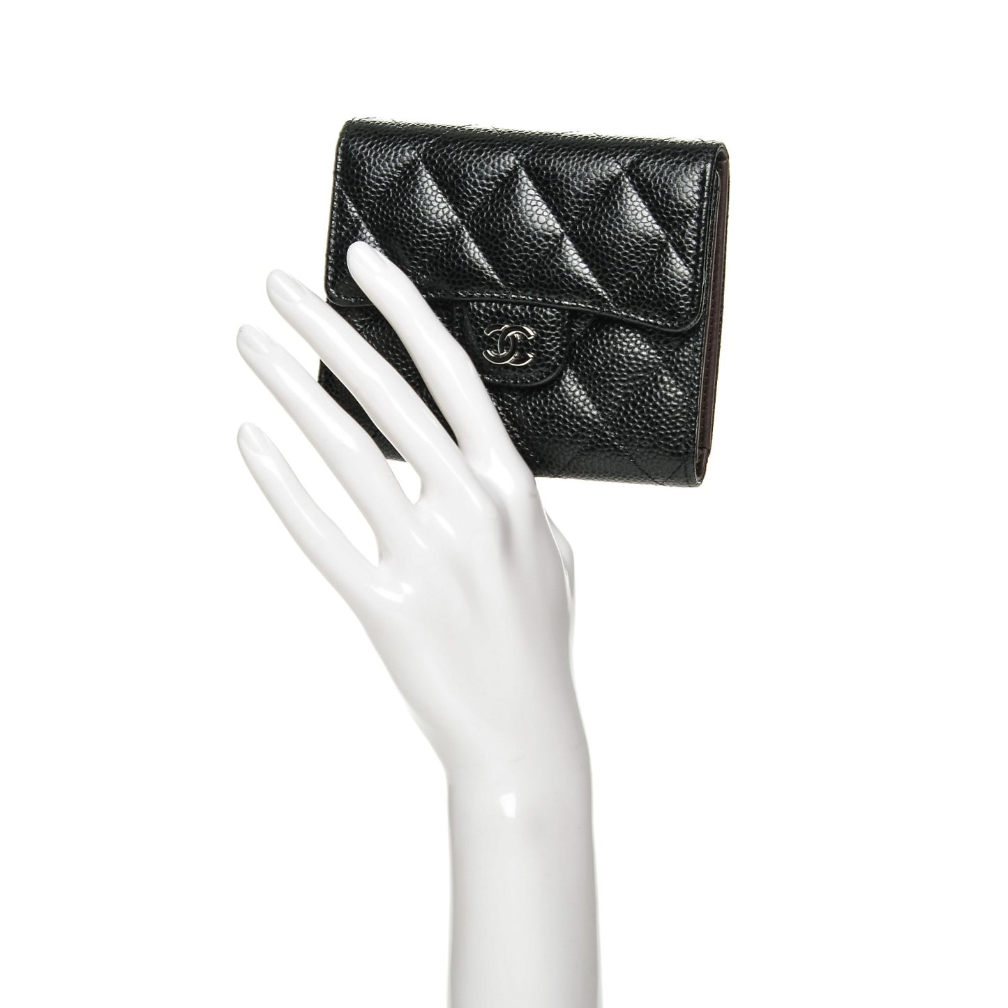 Caviar Quilted Compact Flap Wallet Black