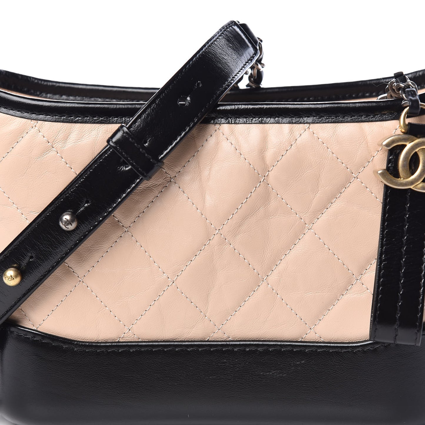 Aged Calfskin Quilted Small Gabrielle Hobo Beige Black