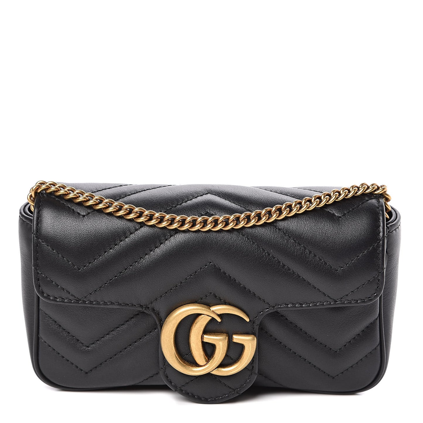 Calfskin Matelasse Super Mini GG Marmont Shoulder Bag Black