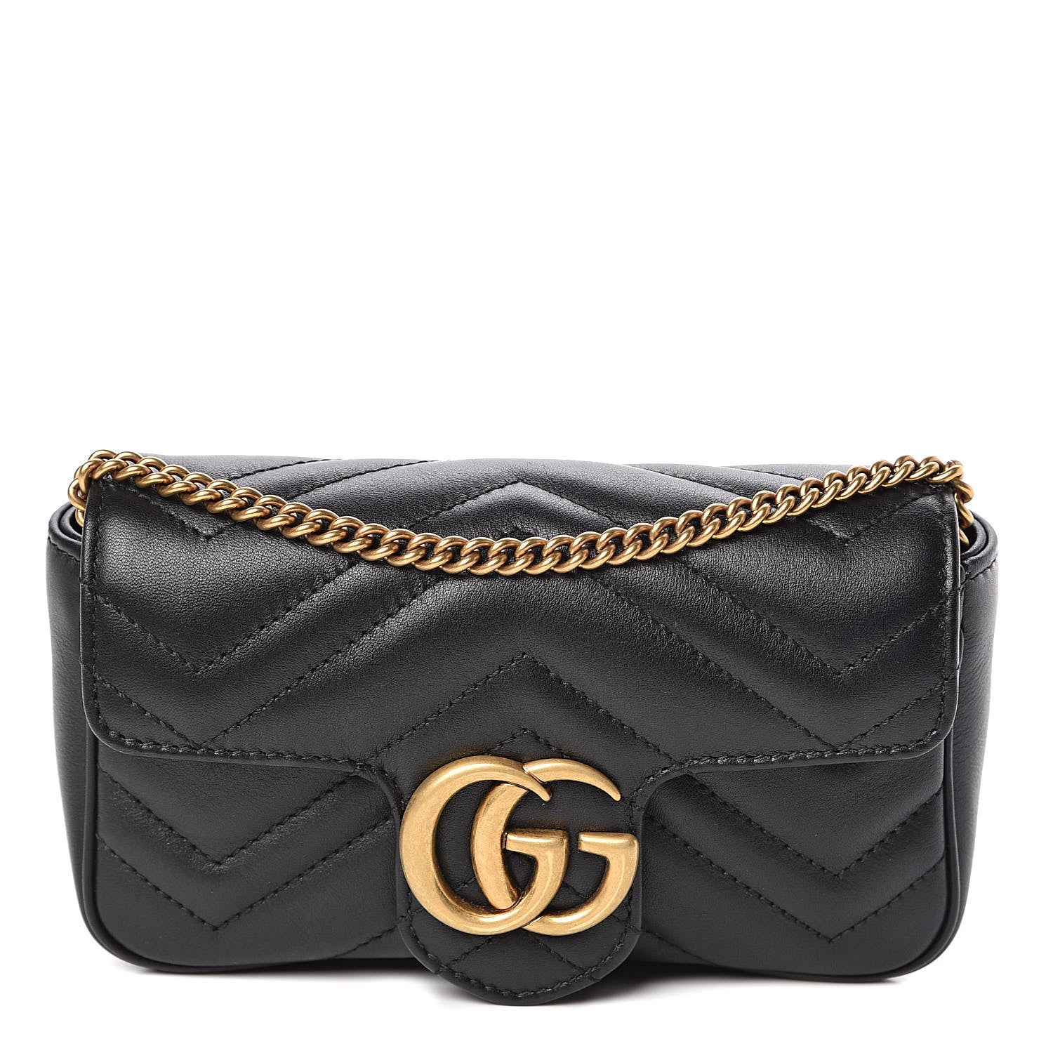 Gucci Calfskin Matelasse Super Mini GG Marmont Shoulder Bag Black 1 of 11