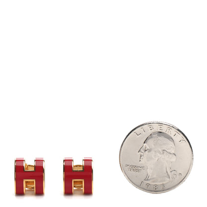 Hermes Gold Lacquered Pop H Earrings Rouge Corail 2 of 6
