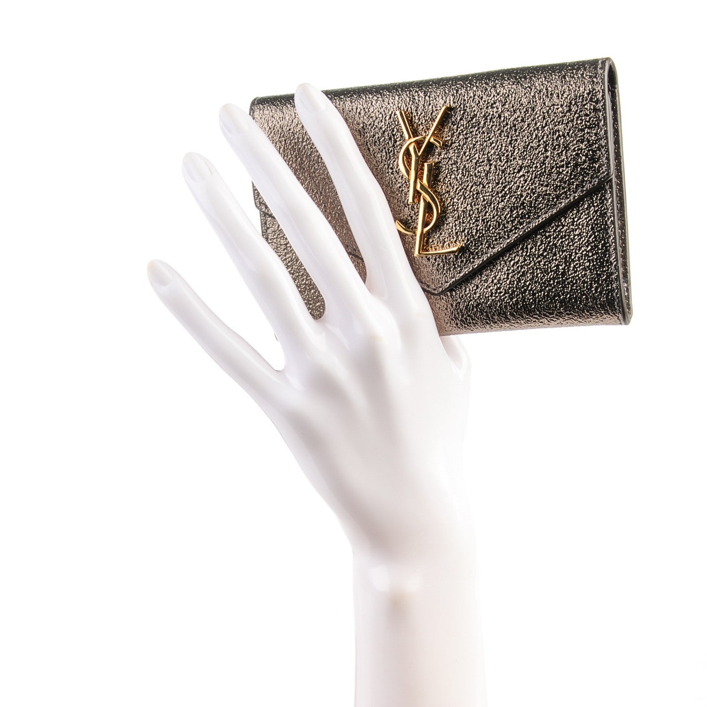 Saint Laurent Metallic Grained Leather Monogram Envelope Wallet Bronze 2 of 7