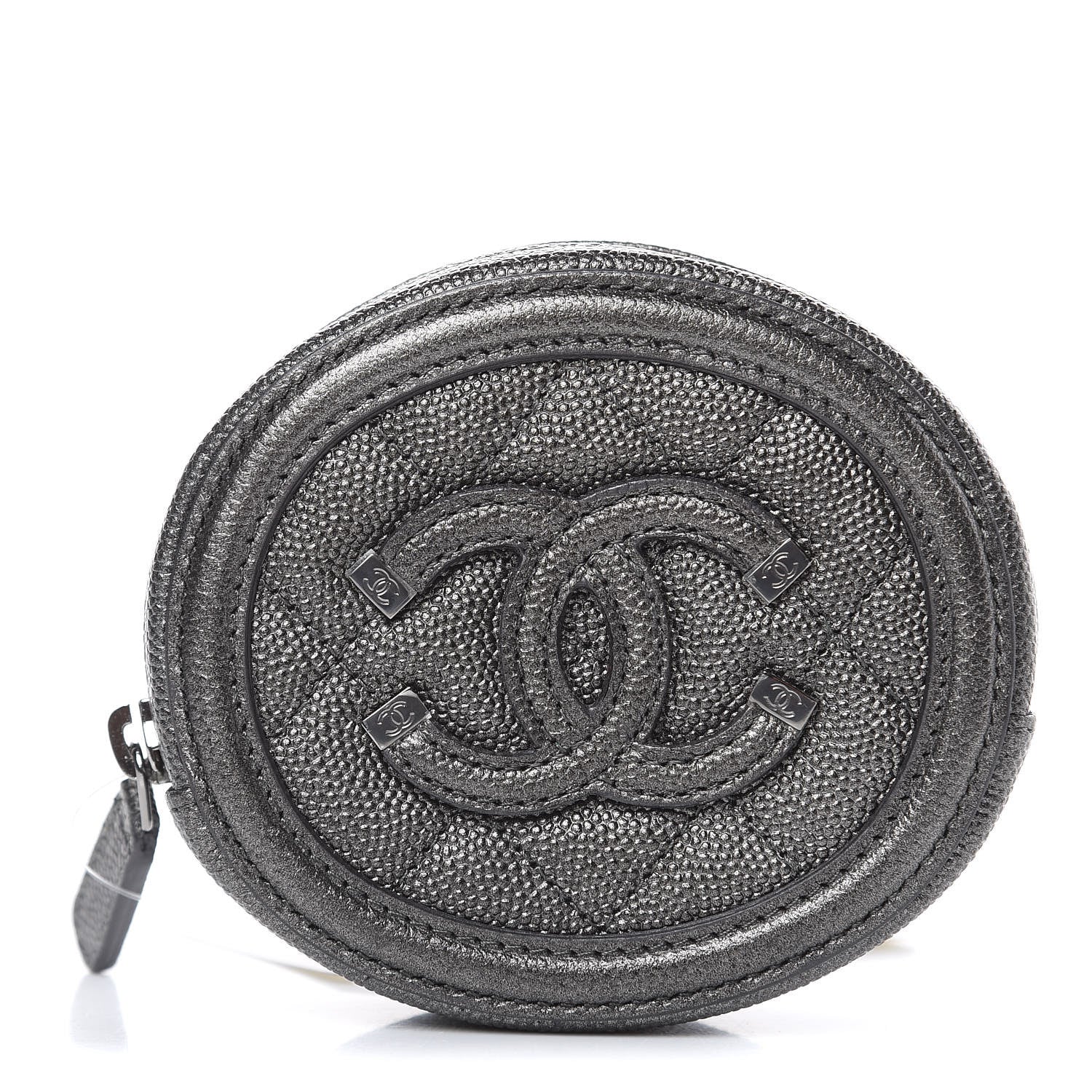 Chanel Metallic Caviar Quilted Filigree Zip Around Classic Coin Purse Dark Silver 1 of 8