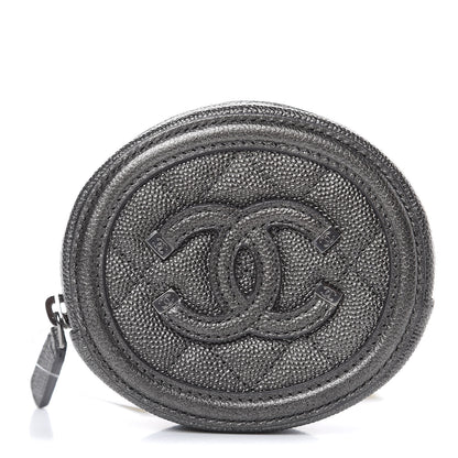 Chanel Metallic Caviar Quilted Filigree Zip Around Classic Coin Purse Dark Silver 1 of 8