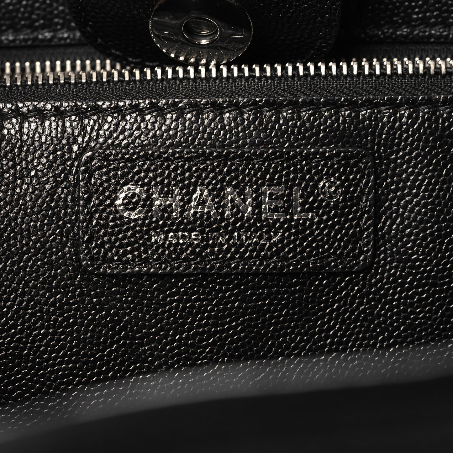 Caviar Stitched Medium Lady Coco Shopping Tote Black