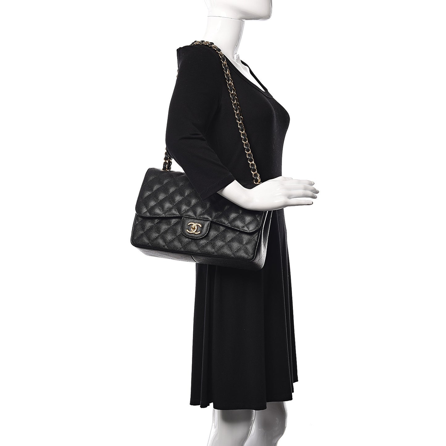 Caviar Quilted Jumbo Double Flap Black