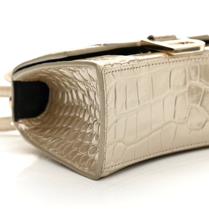 Balenciaga Metallic Shiny Calfskin Crocodile Embossed Hourglass Top Handle Bag XS Light Gold 19 of 23