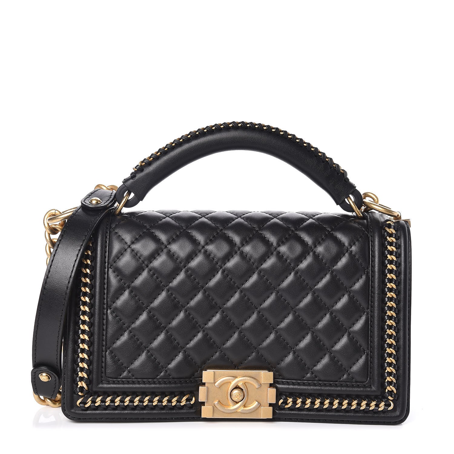 Chanel Calfskin Quilted Medium Boy Top Handle Flap Black 1 of 9