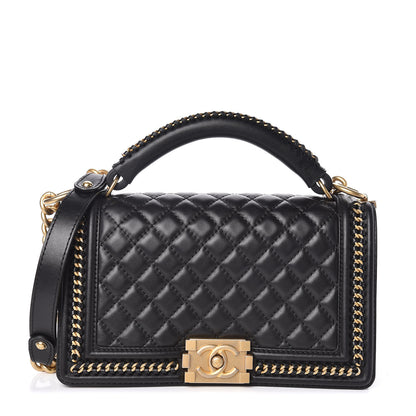 Chanel Calfskin Quilted Medium Boy Top Handle Flap Black 1 of 9