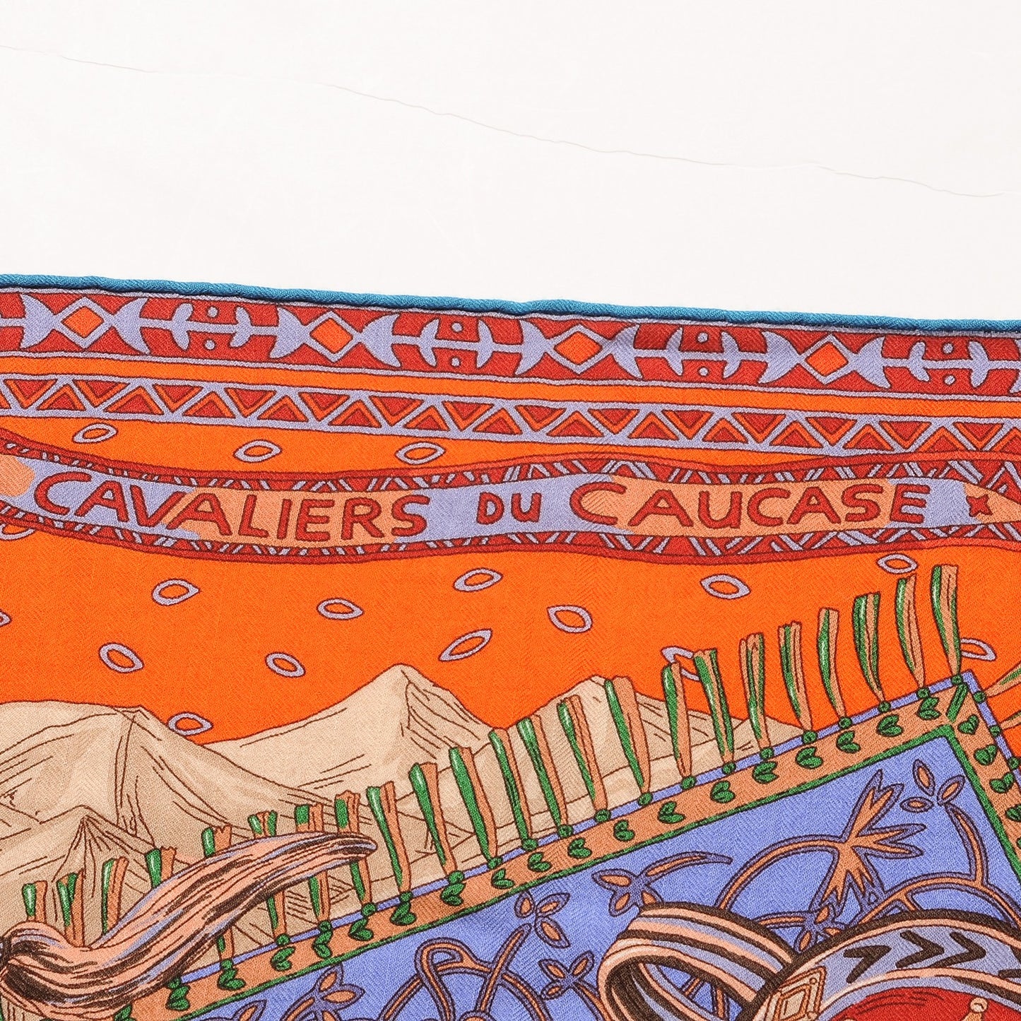 Cashmere Silk Cavaliers du Caucase Shawl 140 Orange Lavande Corail