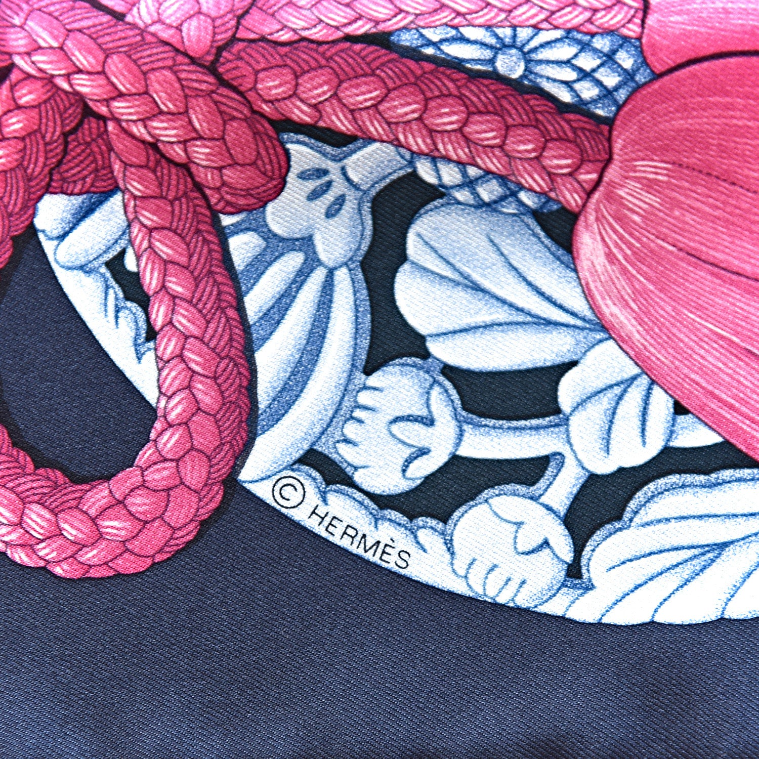 Hermes Silk Parures de Samourais Scarf 90 Marine Rose Bleu Glacier 3 of 3