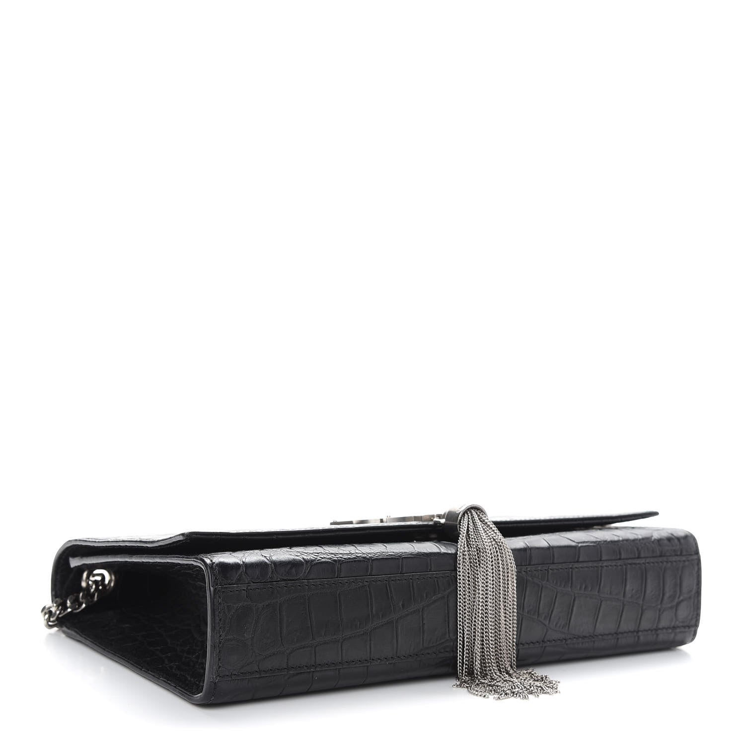 Saint Laurent Calfskin Crocodile Embossed Medium Classic Monogram Kate Tassel Satchel Black 4 of 8