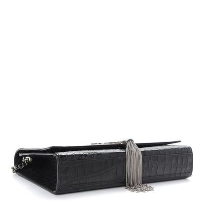 Saint Laurent Calfskin Crocodile Embossed Medium Classic Monogram Kate Tassel Satchel Black 4 of 8