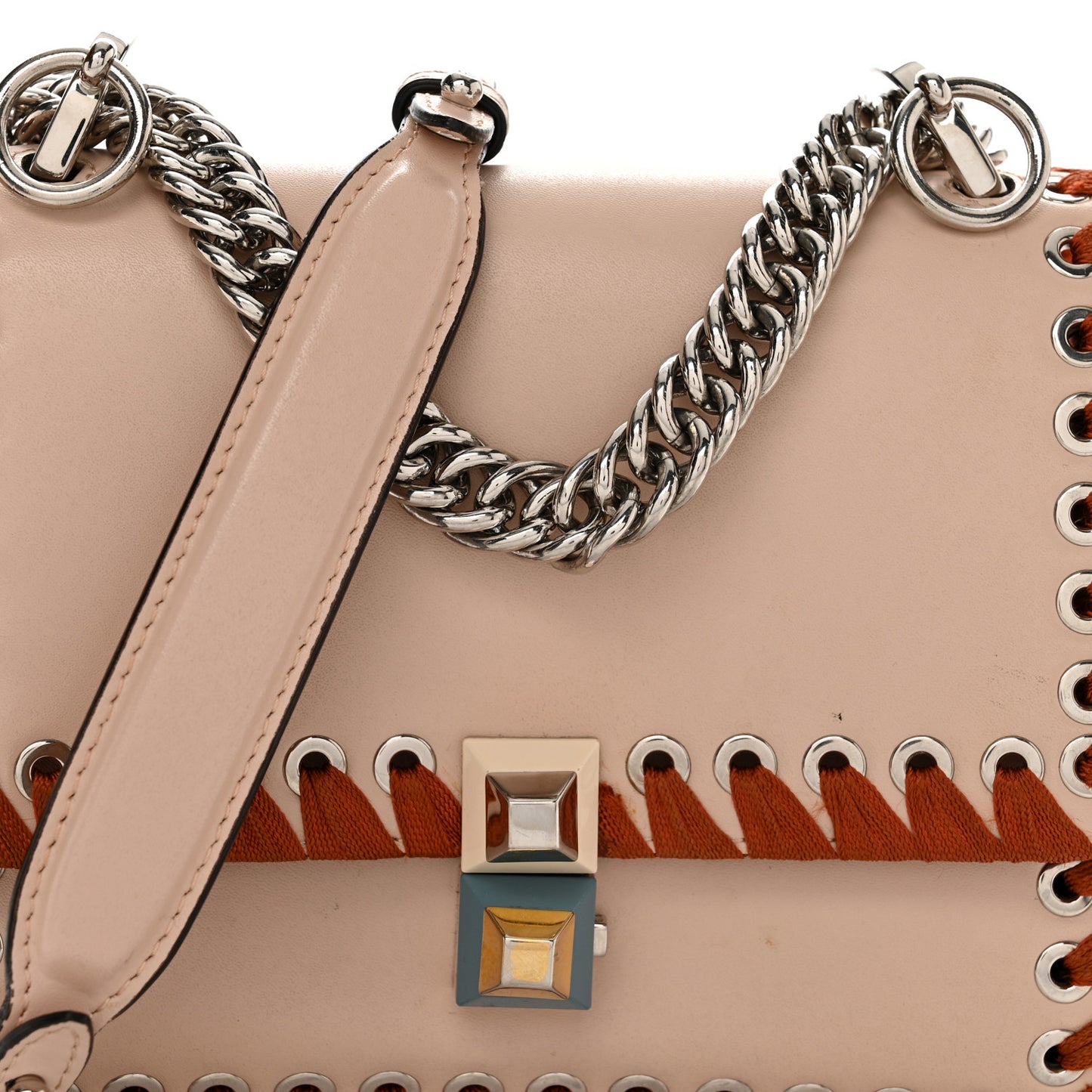 Vitello Liberty Lucido Ribbon Lace Up Studded Small Kan I Shoulder Bag Plaster