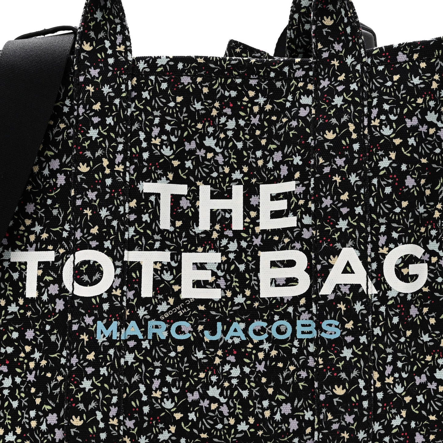 Cotton Canvas Floral Print Medium The Traveler Tote Bag Black