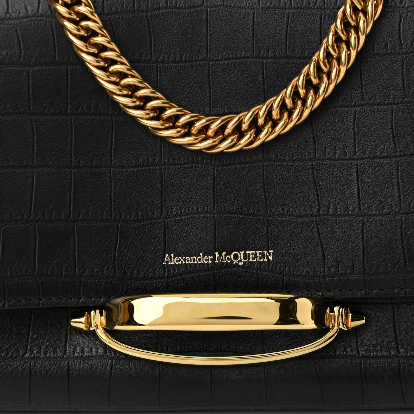 Calfskin Crocodile Embossed The Story Shoulder Bag Black