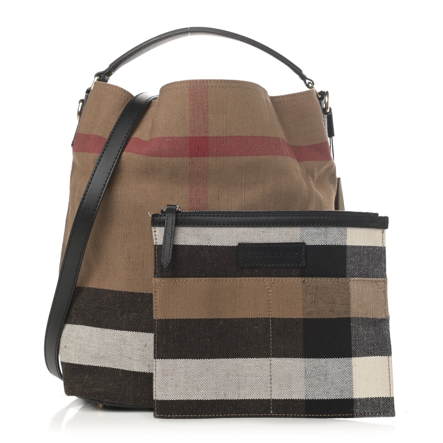 Burberry Canvas Mega Check Medium Ashby Hobo Black 1 of 4