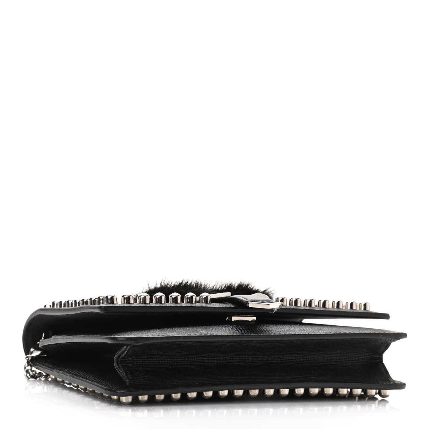 Vitello Elite Mink Fur Studded Karlito Tube Wallet on Chain Black