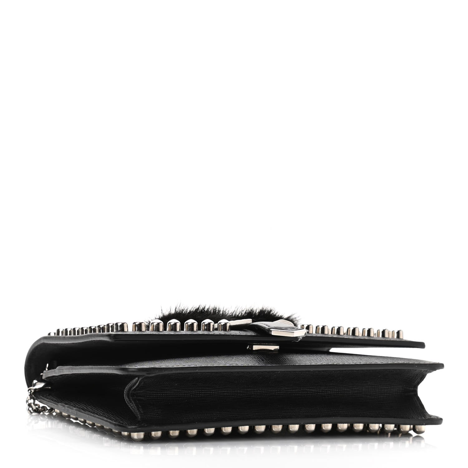 Fendi Vitello Elite Mink Fur Studded Karlito Tube Wallet on Chain Black 4 of 10