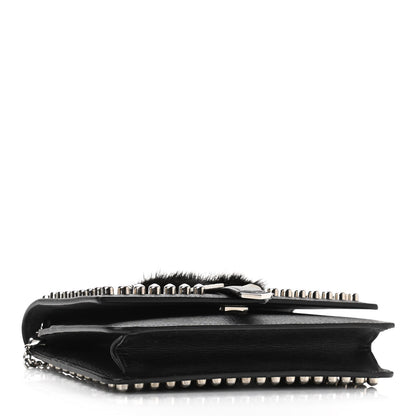 Fendi Vitello Elite Mink Fur Studded Karlito Tube Wallet on Chain Black 4 of 10