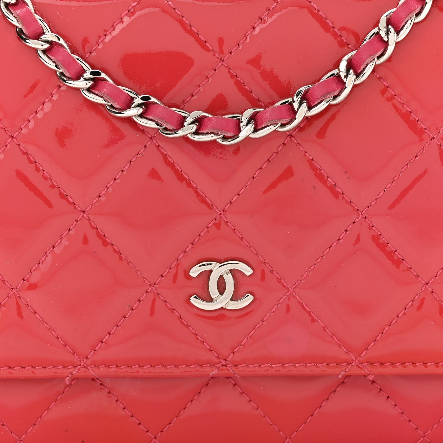 Chanel Patent Quilted Wallet On Chain WOC Fuchsia 9 of 13