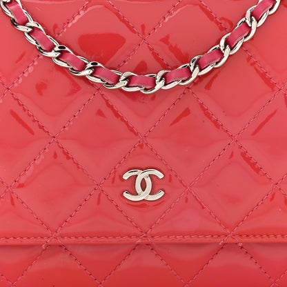 Chanel Patent Quilted Wallet On Chain WOC Fuchsia 9 of 13