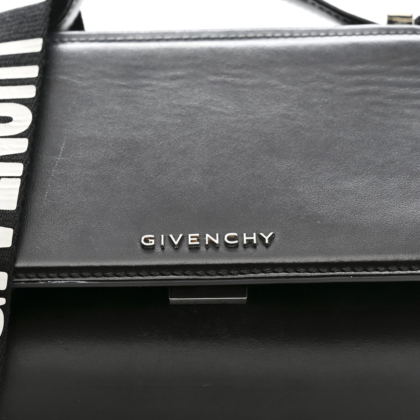 Calfskin Mini Pandora Box Logo Strap Crossbody Bag Black