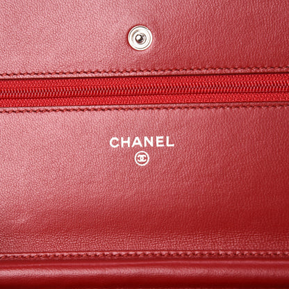 Chanel Lambskin Quilted Wallet On Chain WOC Red 8 of 10