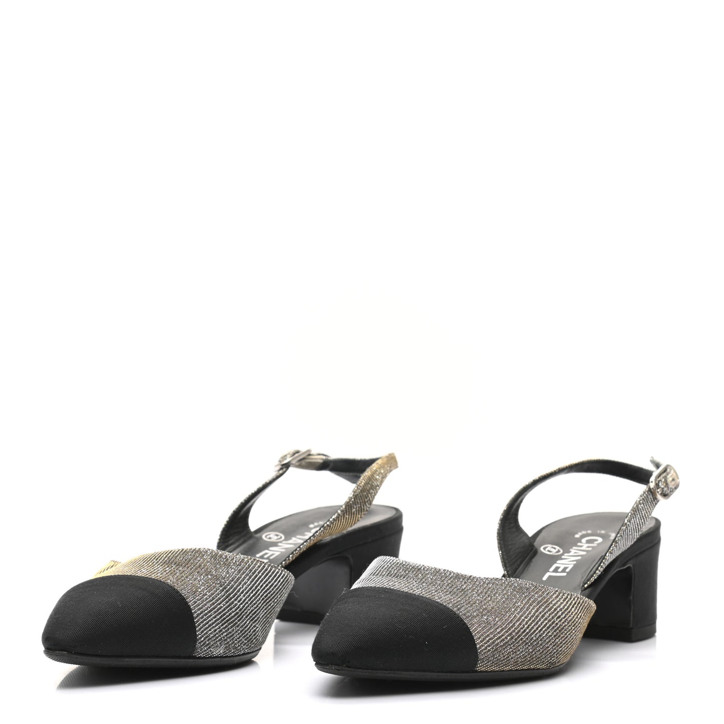 Glitter Grosgrain Cap Toe CC Slingback Pumps 39 Gold Black
