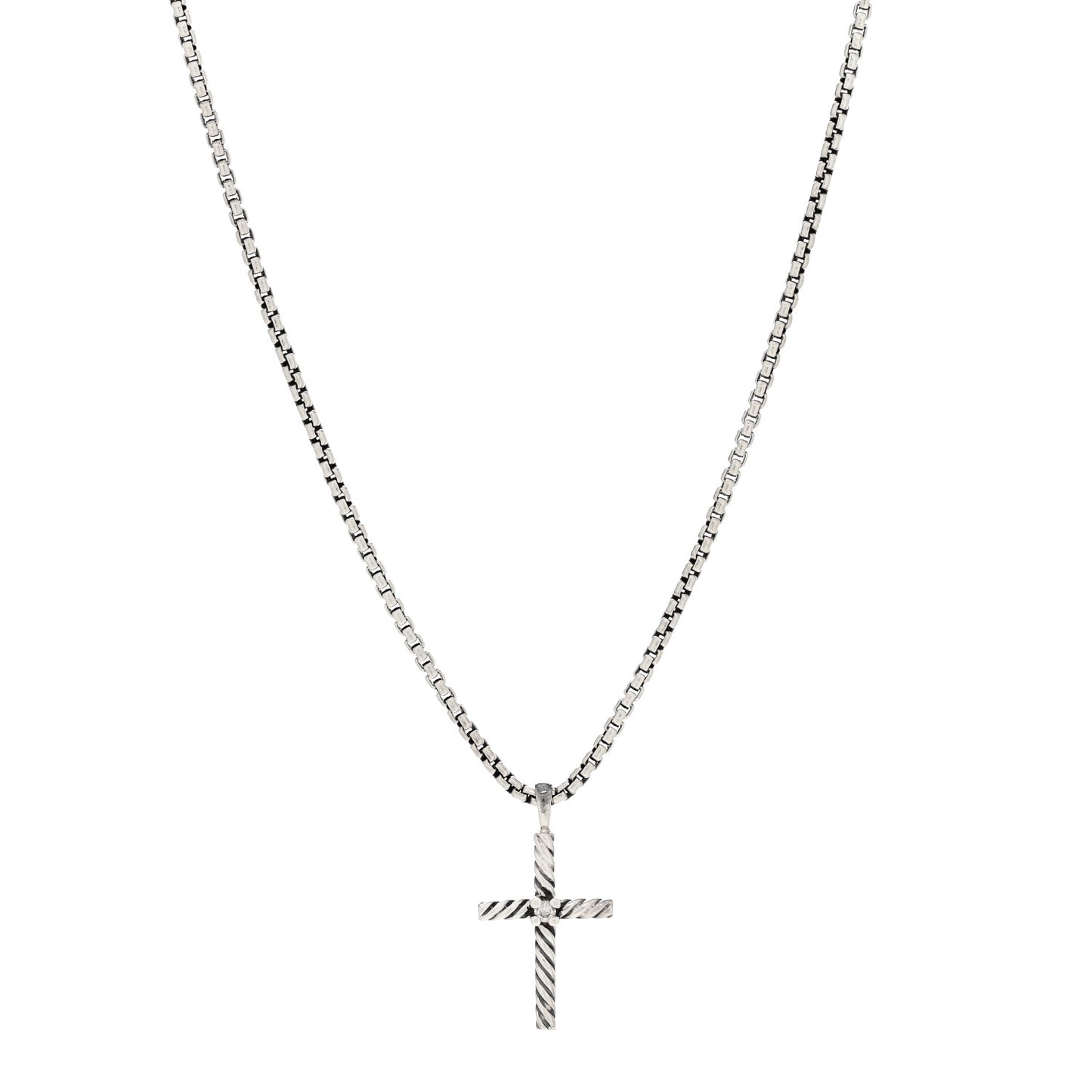 Sterling Silver Diamond Cable Classics Cross Necklace
