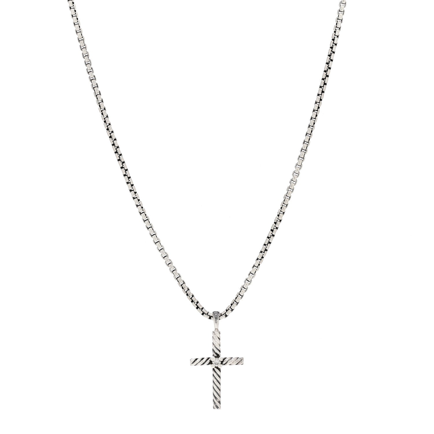 David Yurman Sterling Silver Diamond Cable Classics Cross Necklace 1 of 4