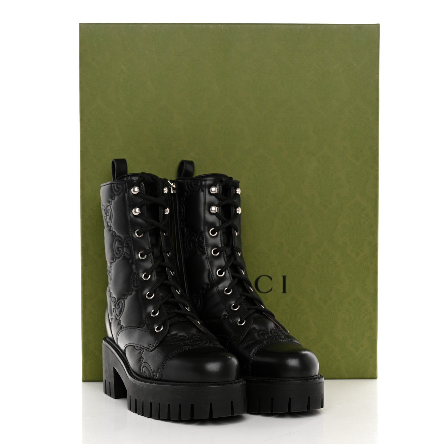 Gucci Cordovan Lux Nappa GG Matelasse Lace Up 60mm Combat Boots 36 Black 10 of 10