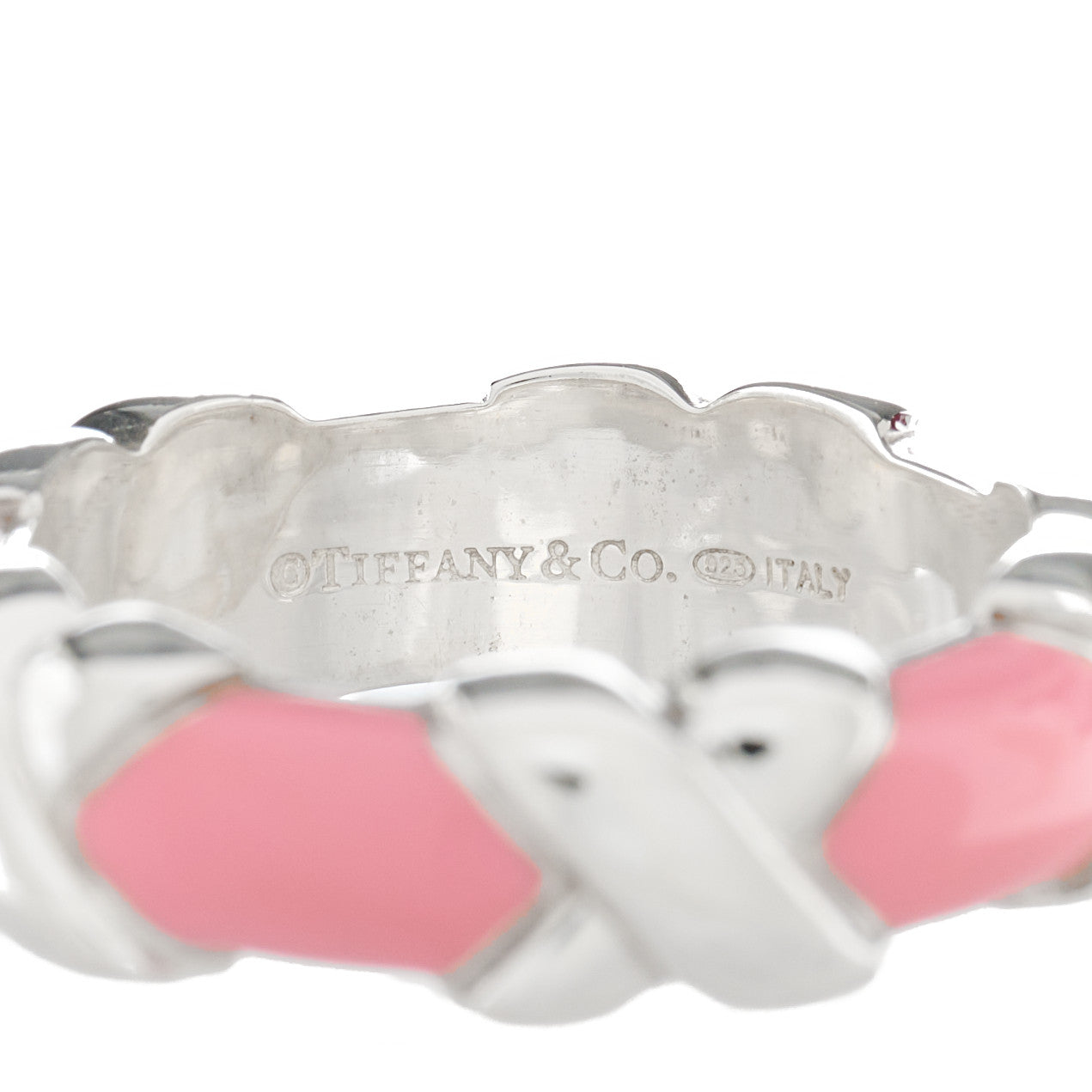 Tiffany Sterling Silver Enamel Signature X Ring 50 5.5 Pink 4 of 4