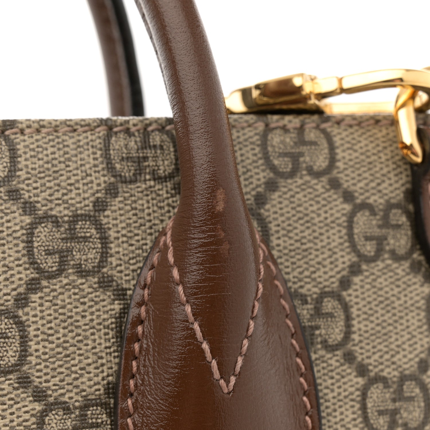 Gucci GG Supreme Monogram Azalea Calfskin Small Retro Interlocking G Tote Bag Beige Ebony Brown Sugar 13 of 15