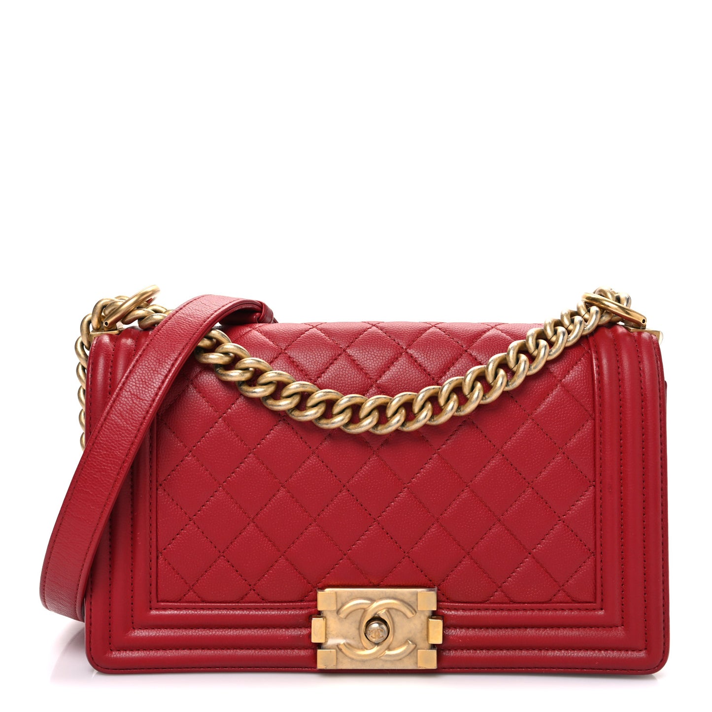 Caviar Quilted Medium Boy Flap Red