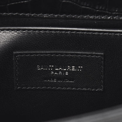 Saint Laurent Calfskin Crocodile Embossed Monogram Small Kate Tassel Satchel Black 5 of 9