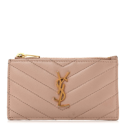 Saint Laurent Grain De Poudre Matelasse Chevron Monogram Fragments Zippered Card Case Nude Powder 1 of 9
