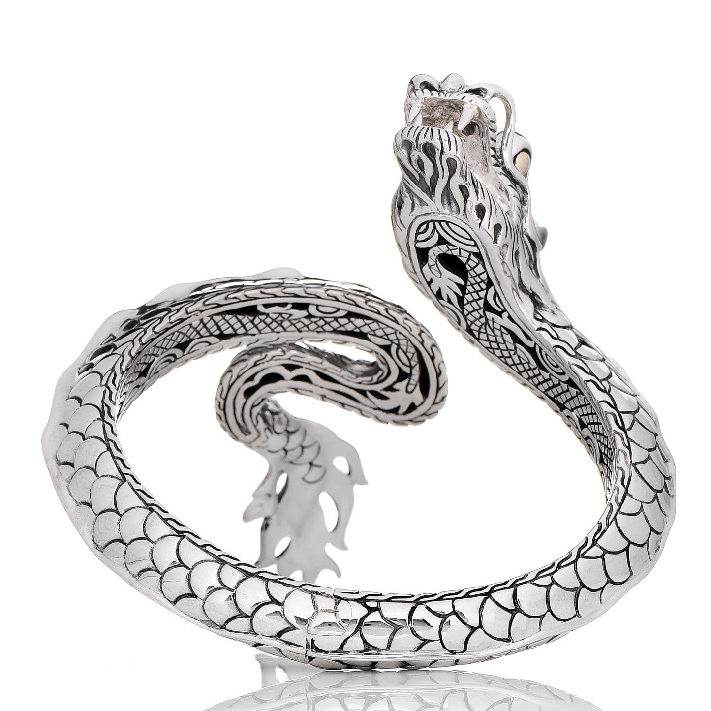 Sterling Silver 18K Yellow Gold Naga Dragon Kick Cuff Bracelet