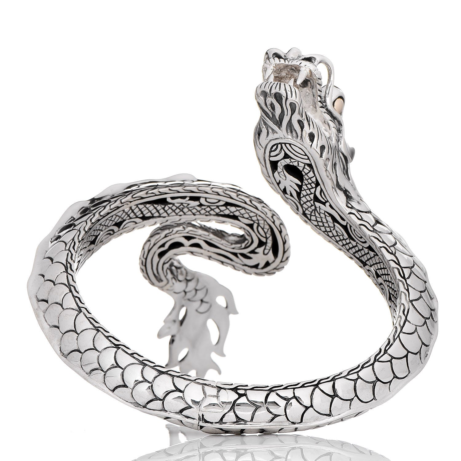 John Hardy Sterling Silver 18K Yellow Gold Naga Dragon Kick Cuff Bracelet 6 of 8