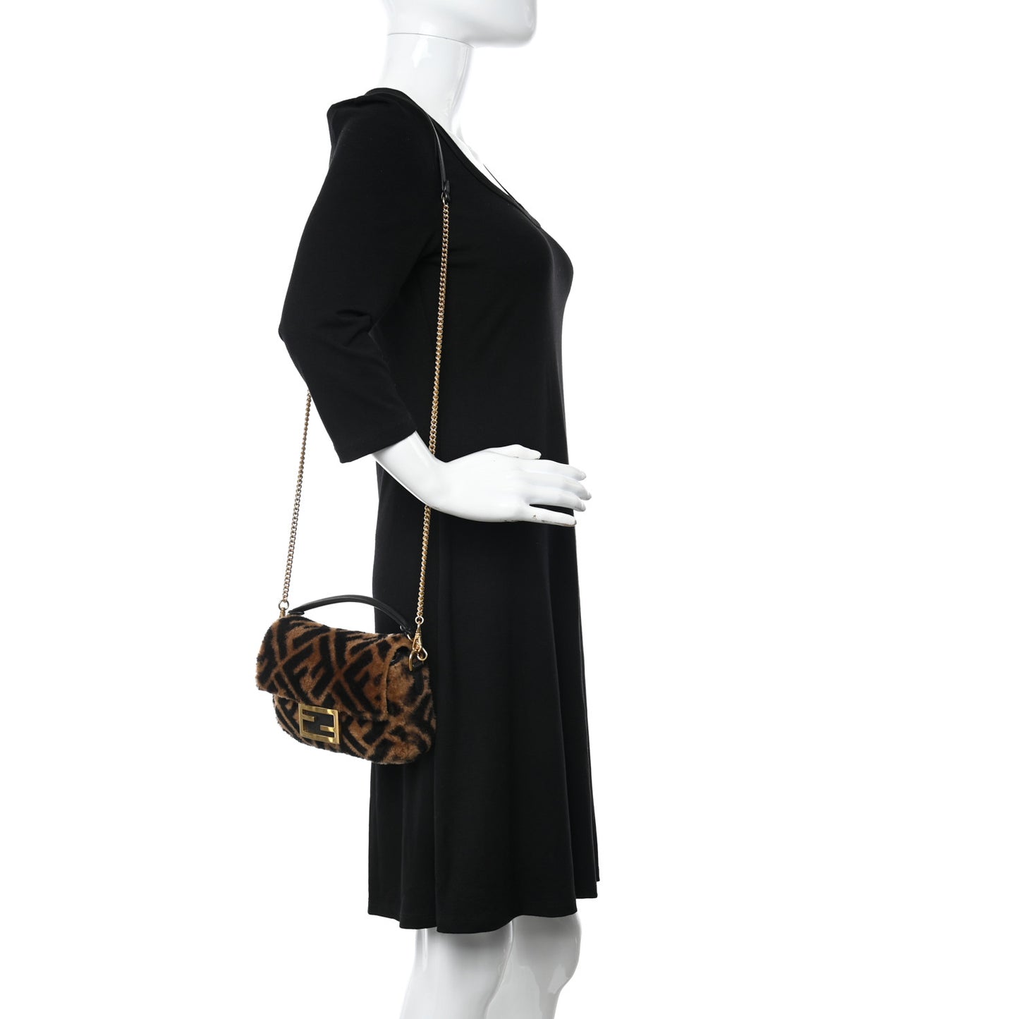 Shearling Vitello Dolce Macro FF 1974 Mini Baguette Tobacco Black