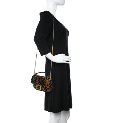 Fendi Shearling Vitello Dolce Macro FF 1974 Mini Baguette Tobacco Black 2 of 11