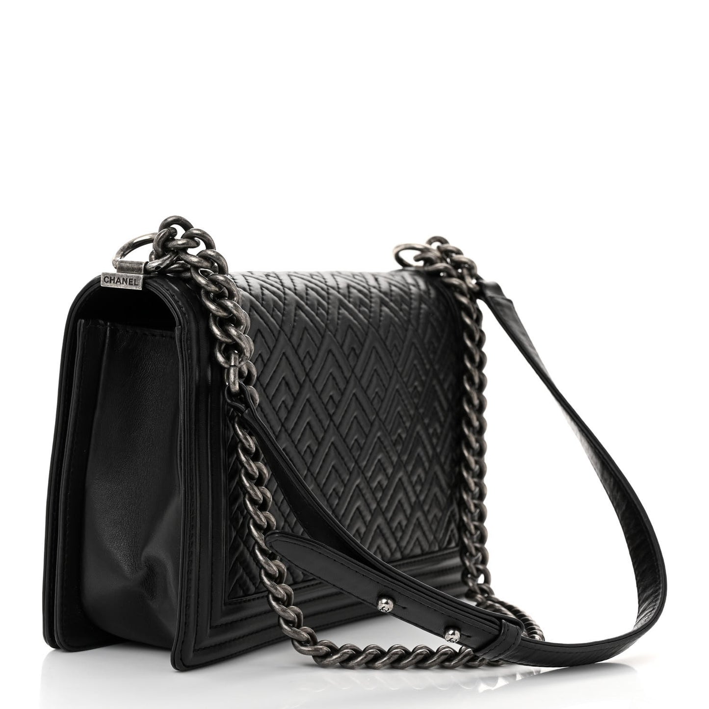 Lambskin Geometric Chevron Quilted New Medium Boy Flap Black