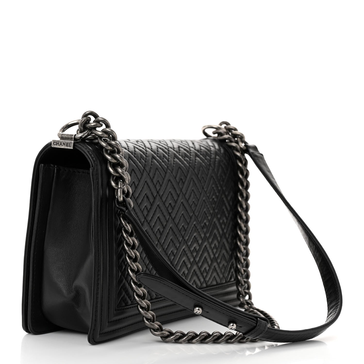 Chanel Lambskin Geometric Chevron Quilted New Medium Boy Flap Black 3 of 11